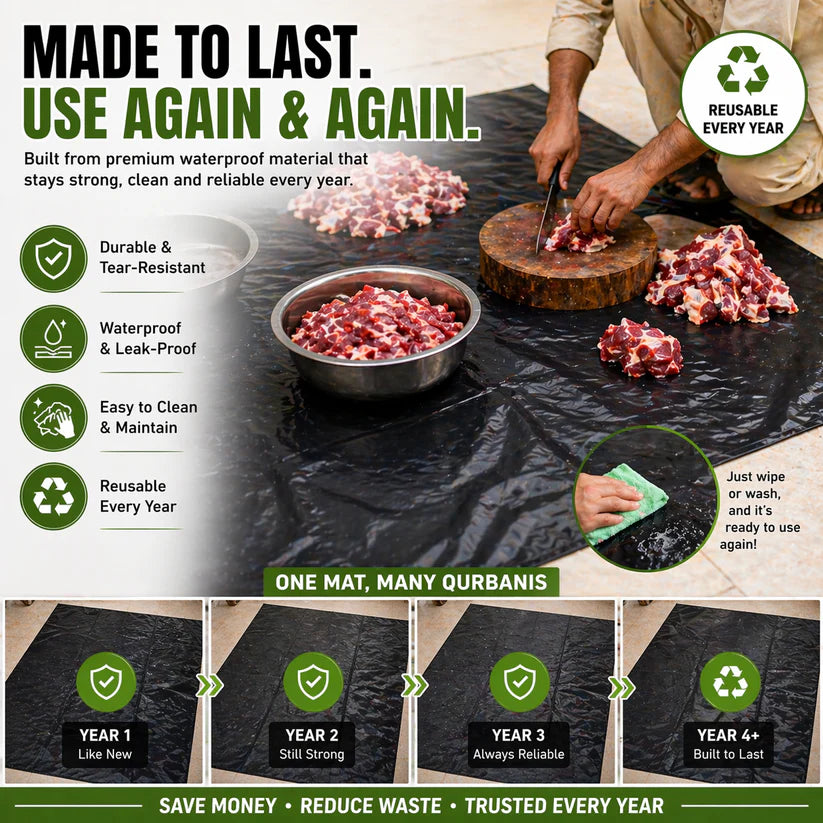 Meat Mat Premium Waterproof for Qurbani | Heavy Duty Reusable Cutting Sheet | Bakra Eid Hygiene Mat Pakistan