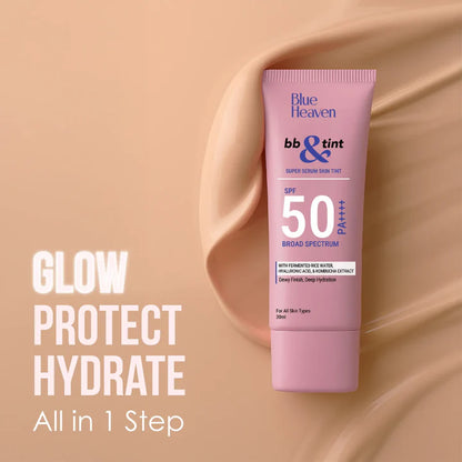 Blue Heaven Super Serum Skin Tint | 4-in-1 BB Cream + Serum + SPF 50+ PA++++ | Dewy Finish, Deep Hydration