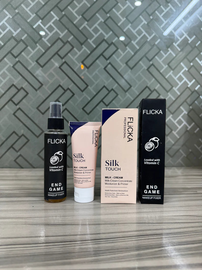 Flicka Silk Touch - 3 in 1 Moisturizer,Primer & Sunscreen for Face + End Game Makeup Fixer - The Ultimate Vitamin C-Infused