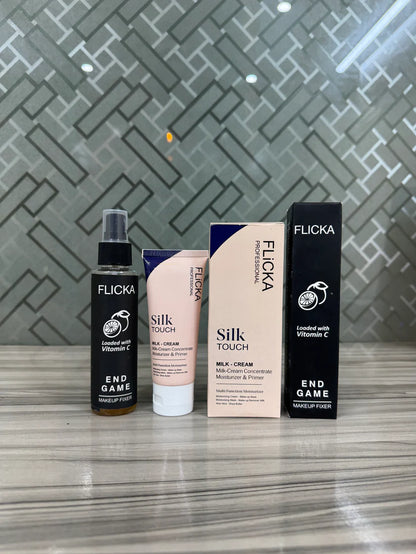Flicka Silk Touch - 3 in 1 Moisturizer,Primer & Sunscreen for Face + End Game Makeup Fixer - The Ultimate Vitamin C-Infused