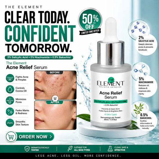 The Element Acne Relief Serum – Clear Acne, Control Oil & Reveal Clearer Skin – Triple Action Acne Defense – Fights Acne, Controls Oil, Minimizes Pores, Fades Marks