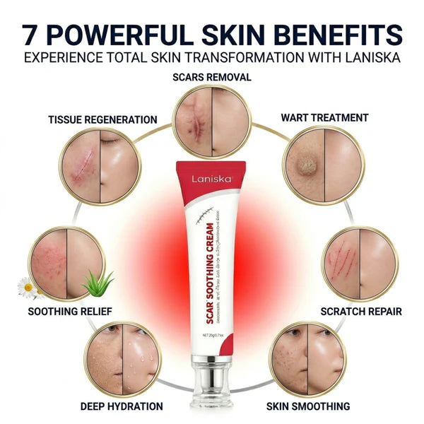 Laniska Scar Soothing Cream | 7-in-1 Skin Repair with Argan Oil, Shea Butter, Vitamin E & Hyaluronic Acid | Fades Scars, Warts & Scratches, Deep Hydration