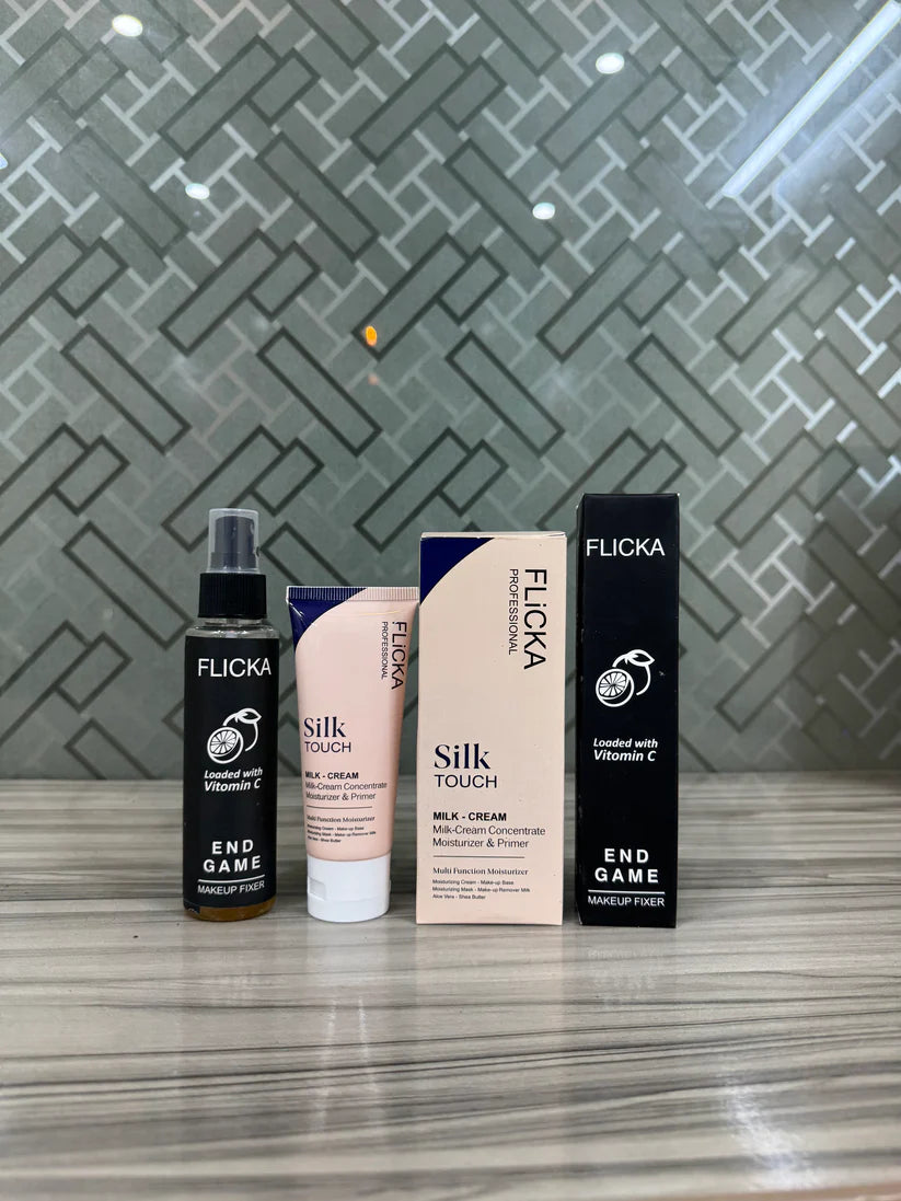 Flicka Silk Touch - 3 in 1 Moisturizer,Primer & Sunscreen for Face + End Game Makeup Fixer - The Ultimate Vitamin C-Infused