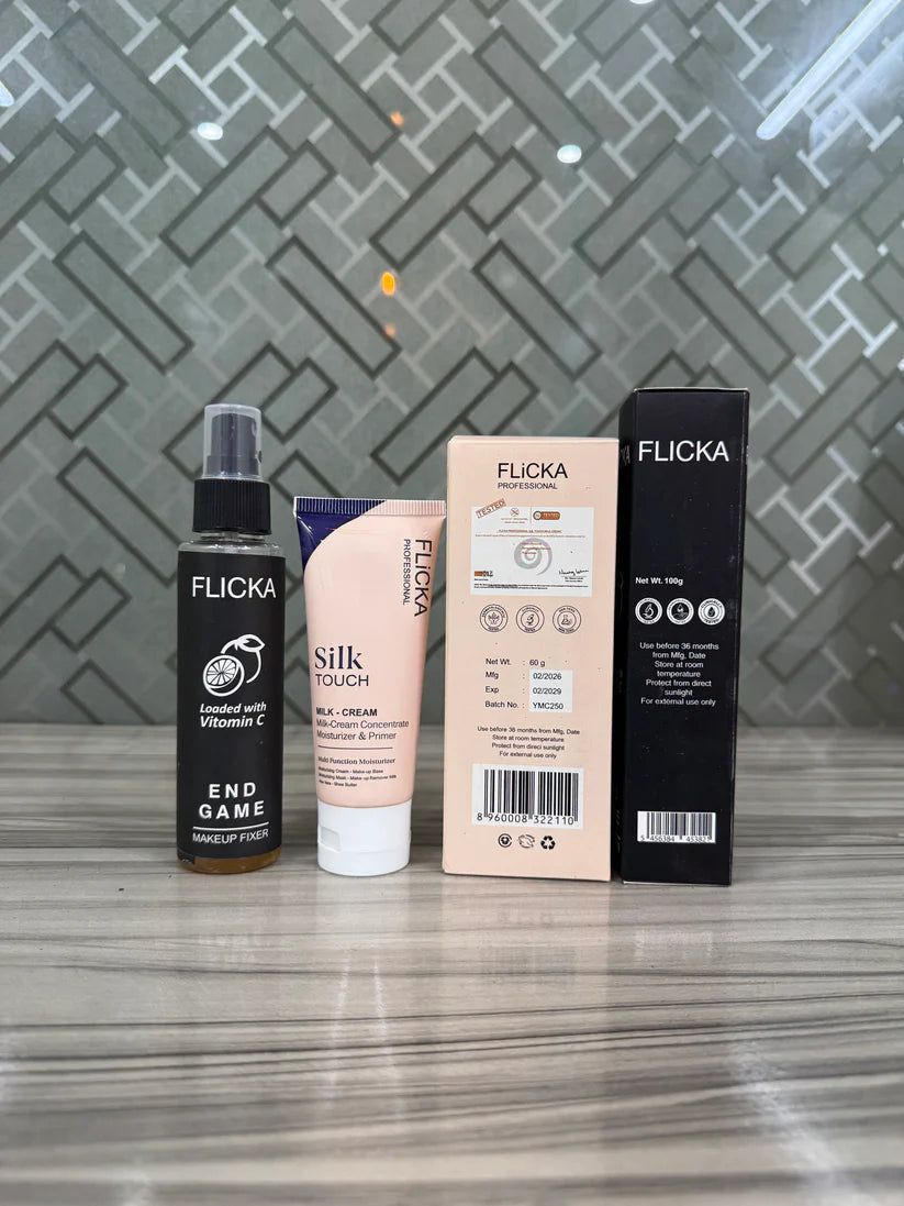 Flicka Silk Touch - 3 in 1 Moisturizer,Primer & Sunscreen for Face + End Game Makeup Fixer - The Ultimate Vitamin C-Infused