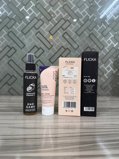 Flicka Silk Touch - 3 in 1 Moisturizer,Primer & Sunscreen for Face + End Game Makeup Fixer - The Ultimate Vitamin C-Infused