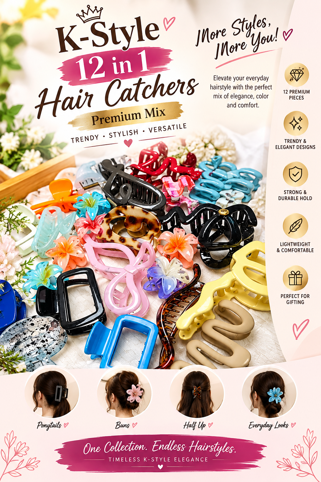 ✨ K-Style 12 in 1 Hair Catchers – Premium Mix