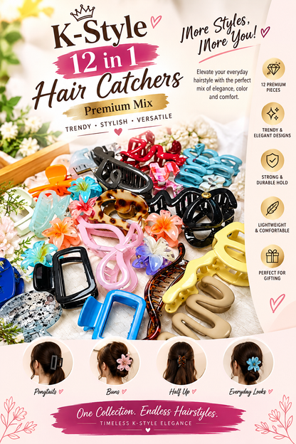 ✨ K-Style 12 in 1 Hair Catchers – Premium Mix