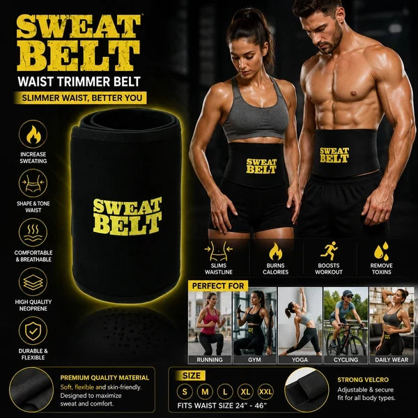 Sweat Belt For Men & Women | Waist Trimmer Belt | Tummy Control Sweat Belt | Adjustable Workout Belt | Gym & Fitness Waist Support