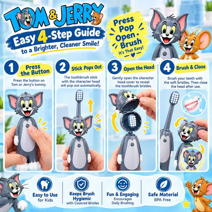 Tom & Jerry Toothbrush Set – 2-Piece Pair (Tom + Jerry) - Pop-Up Character & Soft Bristles